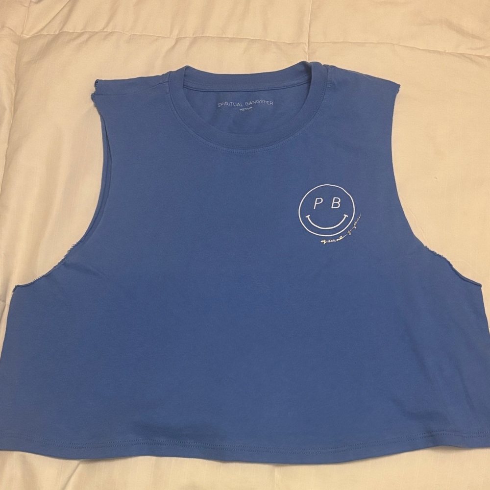 Spiritual Gangster Blue Crew Neck Tank muscle top